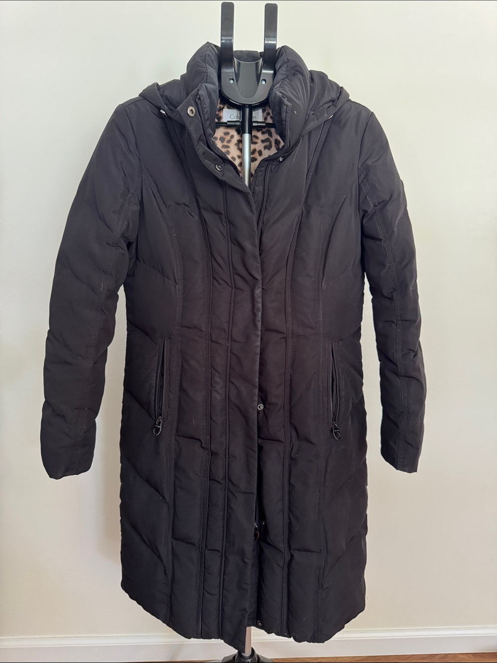 Calvin Klein Black Women's Long Puffer Coat with Hood